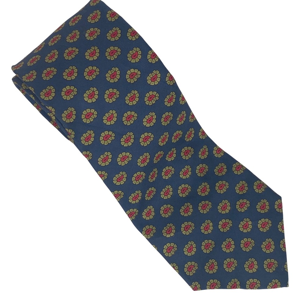 RACQUET CLUB Necktie Mens Italian Silk Blue Red Medallion Floral 56x3 USA‎